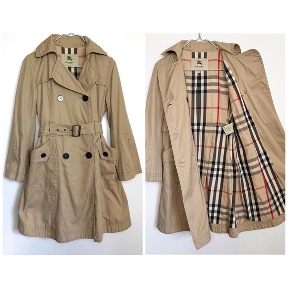 Burberry Beige 100% Cotton classic Trench Coat size 6